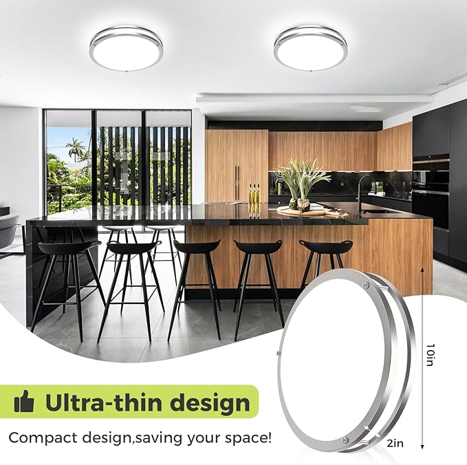 hepside 2Pack Flush Mount LED Ceiling Light with Remote, Dimmable& 3000K-6500K Adjustable Ceiling Light Fixture, Timer, Night Light, 10 inch Brushed Nickel Ceiling Lamps for Kitchen Bathroom Bedroom