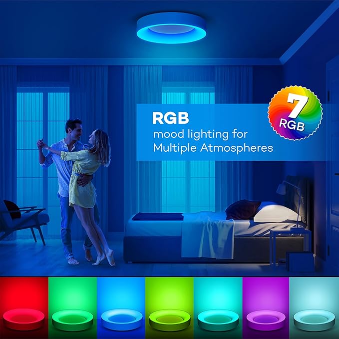 Annaror 16 Inch RGB Led Flush Mount Ceiling Light with Remote Control, 36w Dimmable Ceiling Lighting Fixture, 3000K-6500K Color Changeable, Modern White, for Bedroom Kids Room