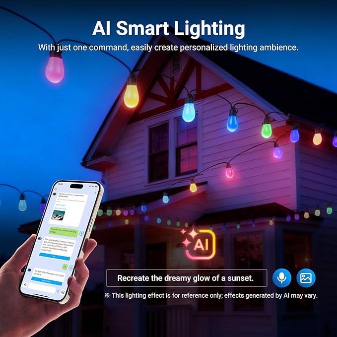 NEEWER 48ft Outdoor String Lights, App Control Smart AI RGBW Hanging Outside Patio Balcony Backyard Holiday Lighting, IP65 Waterproof, 15 LED Bulbs, 50+ Scenes, Compatible with Alexa Google, NR01