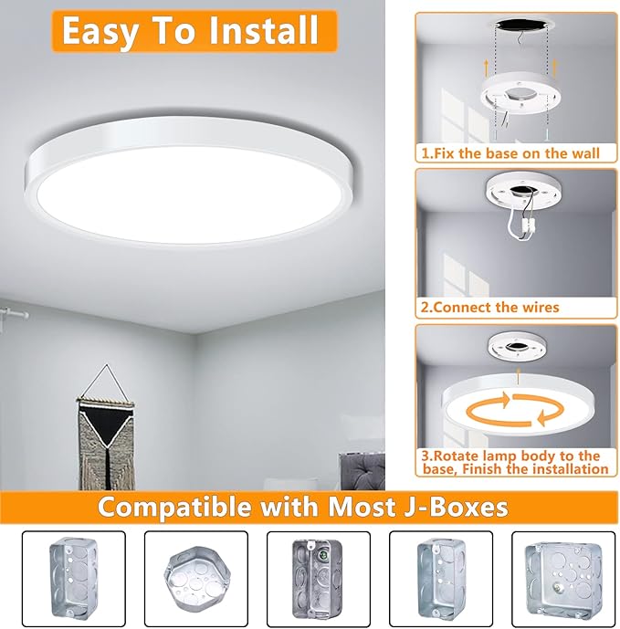 LED Ceiling Light Fixture Flush Mount, 9inch Modern LED Ceiling Light, 18W 5000K, Low Profile Slim Flat Surface Mount Ceiling Lights for Bedroom Kitchen Hallway Laundry Stairwell Basement Closet White