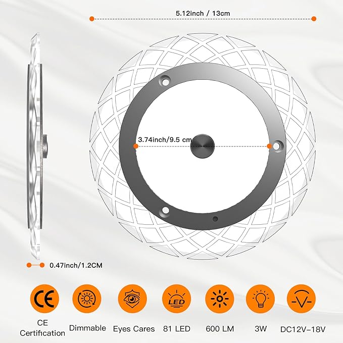 BlueFire RV Interior Lights - 600LM Dimmable LED Ceiling Dome Lights, 4 Colors, 12-18V Fixture with Dimmer Switch for Under Cabinet, Camper Van, Truck, Motorhome, Boat (3 Pack)