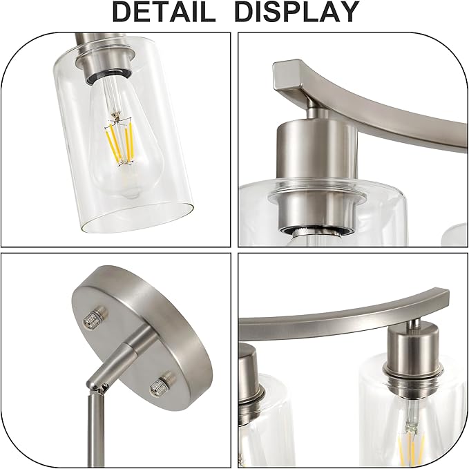 3 Light Brushed Nickel Dining Room Light Fixture,Modern Kitchen Chandeliers Over Table，Adjustable Height Industrial Hanging Pendant Lights for Kitchen Island with Glass Shade