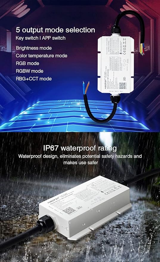 LGIDTECH WL5-WP Miboxer LED Strip Light 5 in 1 Controller for 5050 3528,IP67 Waterproof,Smartphone APP Control Without Extra Hub.Amazon Alexa Google Home Assistant Voice Control,DC12-36V,240W-720W
