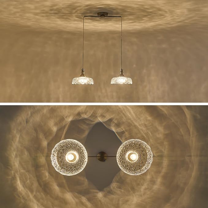 HDDFL Vintage Pendant Lighting Fixtures Modern Glass Hanging Lamp with Adjustable Cord for Kitchen Island Dining Room Hallway 2 Light Brushed Nickel and Clear