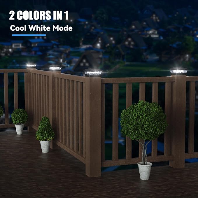 APONUO Solar Post Lights Outdoor, 2 Lighting Modes 16 LEDs Solar Post Cap Lights for 4x4 5x5 6x6 Vinyl Wooden Posts Waterproof Fence Post Lights Solar Powered for Deck/Fence/Porch (Black,12 Pack)