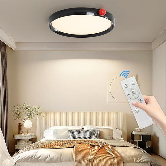 Black Round Flat Panel Light, Dimmable Modern Flush Mount Ceiling Light Fixture,24W 3000K/4000K/5000K,Fits for Hallway Kitchen Bedroom Living Room Closet Room
