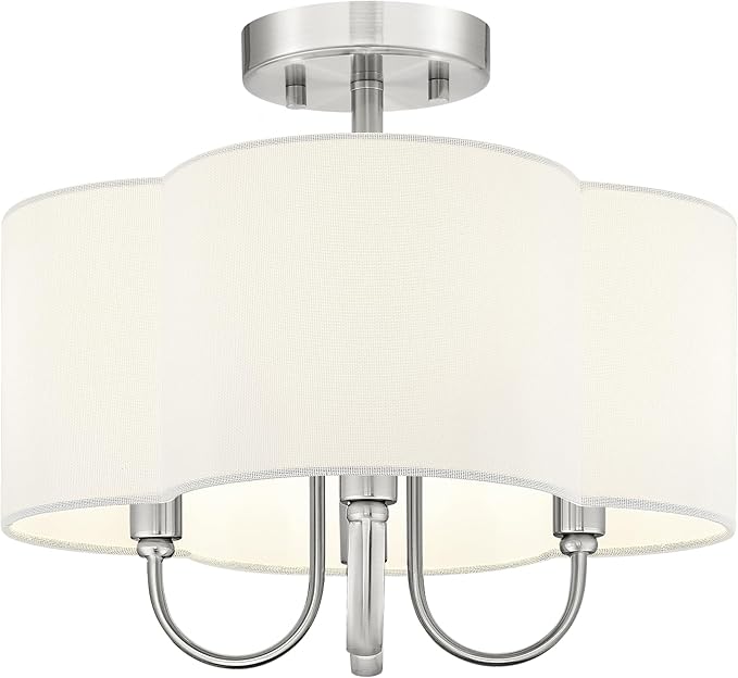 4-Light Semi Flush Mount Ceiling Light, 13.5" Vintage Light Fixtures Ceiling Mount with Fabric Shade in Quatrefoil for Kitchen Entryway Hallway Bedroom, Brushed Nickel, SM179-BN