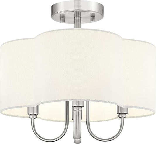 4-Light Semi Flush Mount Ceiling Light, 13.5" Vintage Light Fixtures Ceiling Mount with Fabric Shade in Quatrefoil for Kitchen Entryway Hallway Bedroom, Brushed Nickel, SM179-BN