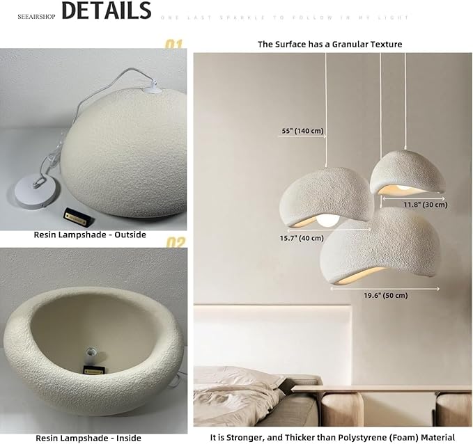 Scandinavian Pendant Lights Kitchen Island Beige White Concrete Cement Look Pendant Light Dome Hanging Lamp Wabi Sabi Chandelier - Small