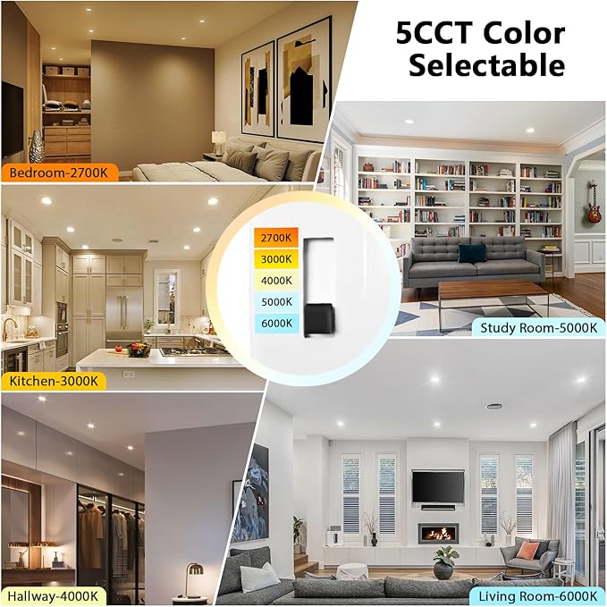 LVWIT 6 Inch LED Recessed Lighting 48 Pack, Slim Can Lights with White Cover, 5CCT Color Selectable, Dimmable Downlight with E26 Conversion Kit
