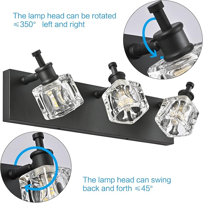 PRESDE Black Crystal Bathroom Lights Fixtures Over Mirror Modern 3 Light Vanity Lighting Bathroom Wall Light Fixtures