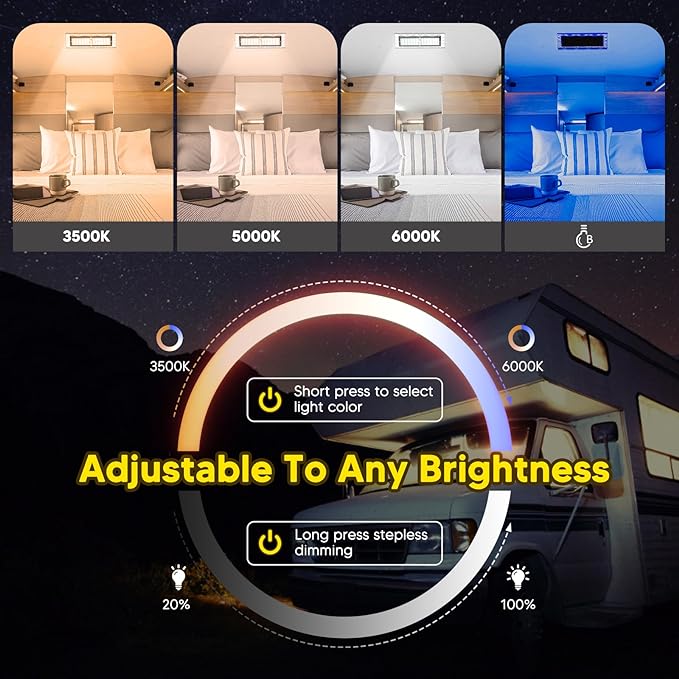 BlueFire 1800LM Bright LED RV Light Interior，DC12-30V Upgraded Brightness RV Ceiling Dome Lights, Dimmable Fixture with 4 Color Temperature for RV Camper Van Motorhome Boat Trailers (Large - 1 Pack)