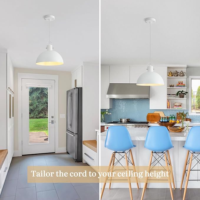 White Pendant Light 2 Pack, 11.8 Inch Dome Pendant Lights Kitchen Island, Farmhouse Pendant Lights for Kitchen Island, Dining Room, Living Room