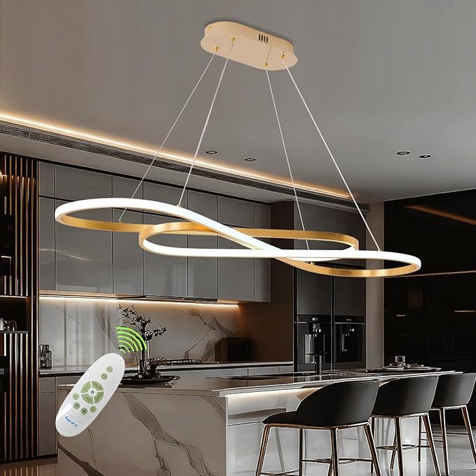 Gold Modern Chandelier for Dining Room,47.24" Linear Led Chandelier Large Modern Pendant Light for Kitchen Island Lighting Dimmable 3000K-6500K Adjustable Color Temperature