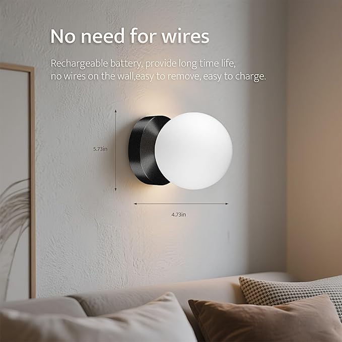 Battery Operated Wall Sconce Set of 2, Dimmable Wireless Black Wall Lamp with 14000mAh Rechargeable Battery, Portables Cordless Wall Light Fixtures for Painting Living Room Bedroom Bathroom