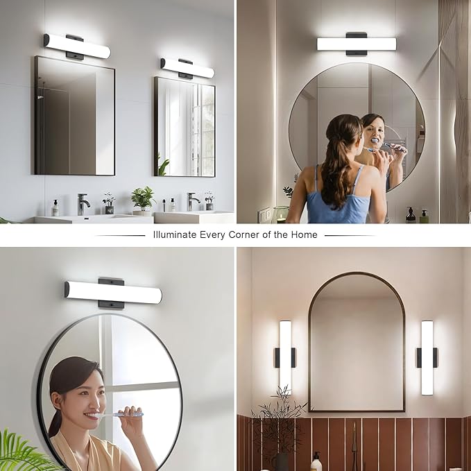18W LED Bathroom Vanity Light Bar,16Inch Matte Black Bathroom Wall Lighting Fixtures Over Mirror, Modern Acrylic Bath Wall Fixture, Cool White 5500K Wall Sconce Lighting