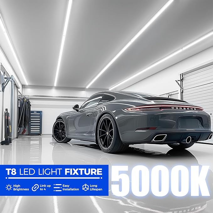 Barrina LED Shop Lights, 8FT 72W 10000LM 5000K, Daylight White, V Shape, Clear Cover, High Output, Linkable, T8 LED Tube Light, for Garage 8 Foot with Plug (Pack of 10)