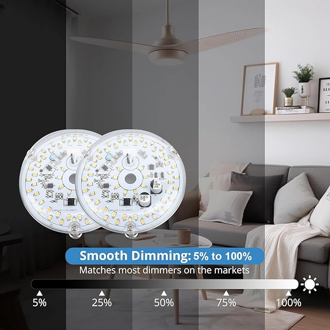 Yoidesu 3.93” Ceiling Fan LED Light Replacement, 18W 2000LM 3 Color Dimmable Magnetic LED Retrofit Kit for Ceiling Fan Pendant Light