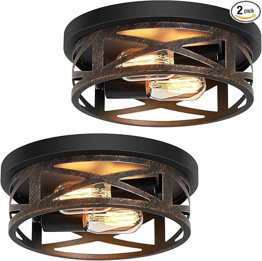 ZHU YAN 2 Pack Flush Mount Ceiling Light,Farmhouse Hallway Lighting Fixtures,Industrial Light Fixtures Ceiling Mount for Kitchen,Entryway,Bedroom,E26 Base