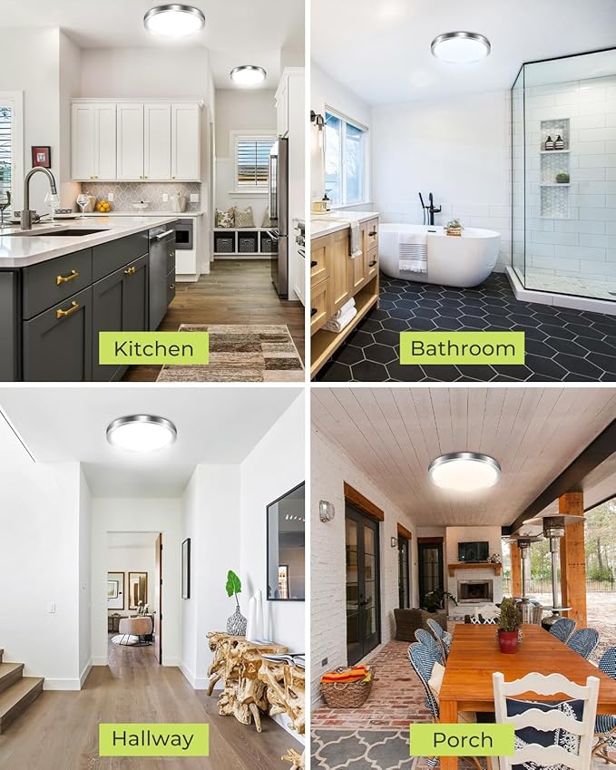 hepside 2PACK LED Flush Mount Ceiling Light - 3CCT Selectable 3000K-4000K-6500K & 100W Equivalent Modern Kitchen Recessed Ceiling Lamp 24W 3200Lm 12 Inch for Bathroom Closet Laundry Bedroom Hallway