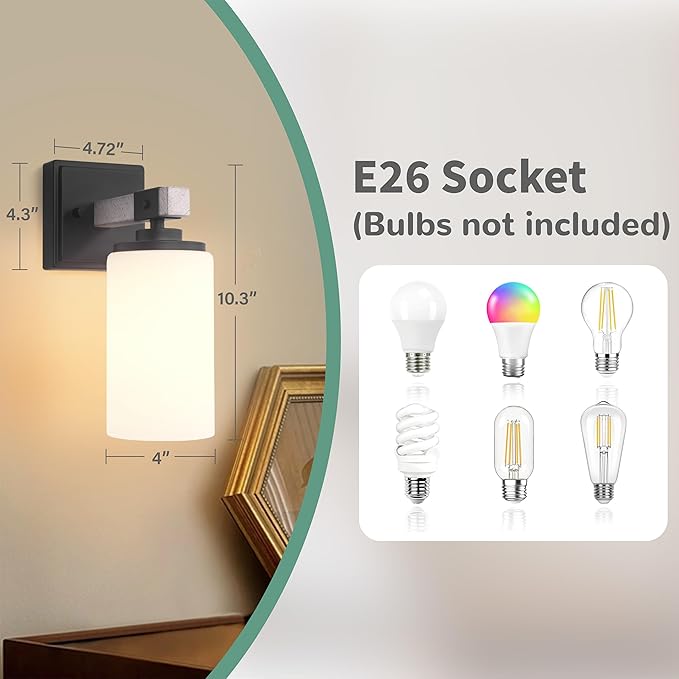 Wall Sconces Set of Two, Farmhouse Rustic Vanity Light for Bathroom, Wall Light Fixtures with White Shade for Mirror, Bedroom, Living Room, White Handcrafted Wood-Grain, Hardwired(Bulbs Not Included)