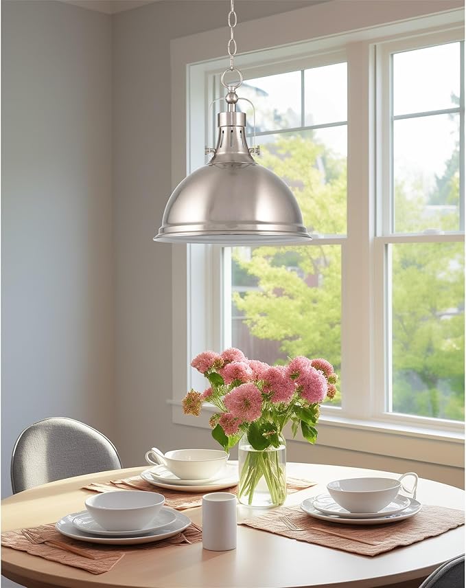Kira Home Belle 14" Modern Industrial Pendant Light with Dome Shade, Retro Metal Silver Hanging Light, Brushed Nickel Finish