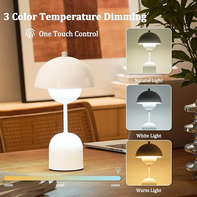 Modern Design Donut Table Lamp, LED Bedside Desk Lamp with Durable Shade, Rotomolded Small 3-Color Dimmable Nightstand Lamps (Not Glass) (Snow White)