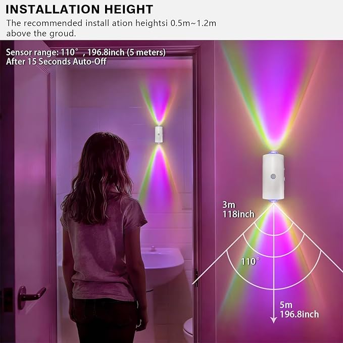 LED Wireless Wall Sconce with Color Changing, Motion Sensor Light Indoor, 1500mAh Rechargeable Battery Operated Wall Sconces for Bedroom Bedside Hallway Courtyard Doorway (white - 2 pack)