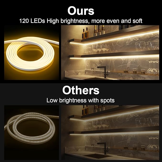 Neon Light Strips, Warm White Dimmable LED Strip Lights, 16.4ft/5m Flexible Waterproof LED Neon Rope Lights DIY LED Strip Lights for Gaming Bedroom Outdoor Decor (Power Adapter Included)