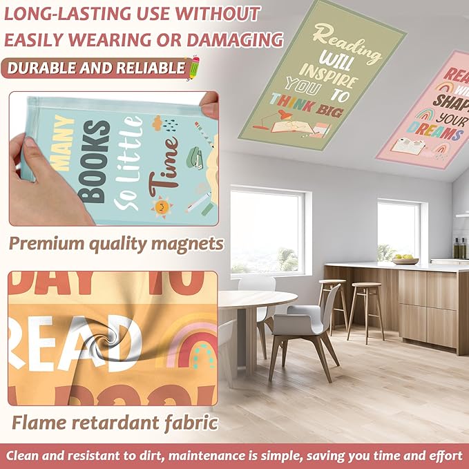 6 Pcs Fluorescent Light Covers with 60 Magnets Decorative for Classroom Ceiling Light 4 x 2 Feet Magnetic Light Covers Filter Easy Install for Office Hospitals & Home Drop Ceiling Supplies(Reading)