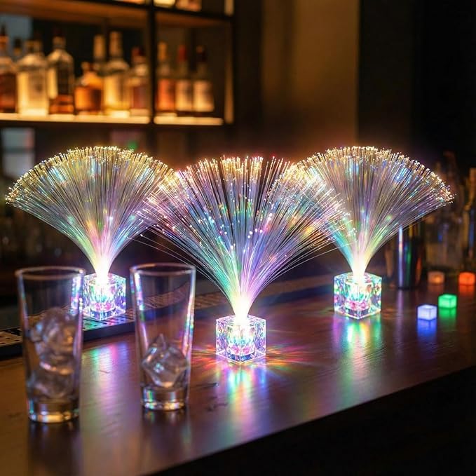 Amylove 16 Pcs Mini Fiber Optic Lamp Bulk LED Light Color Changing Table Centerpiece Glow in The Dark Party Favors Supplies for Wedding Graduation Birthday Disco Dance Decorations (9 Inch,Clear)