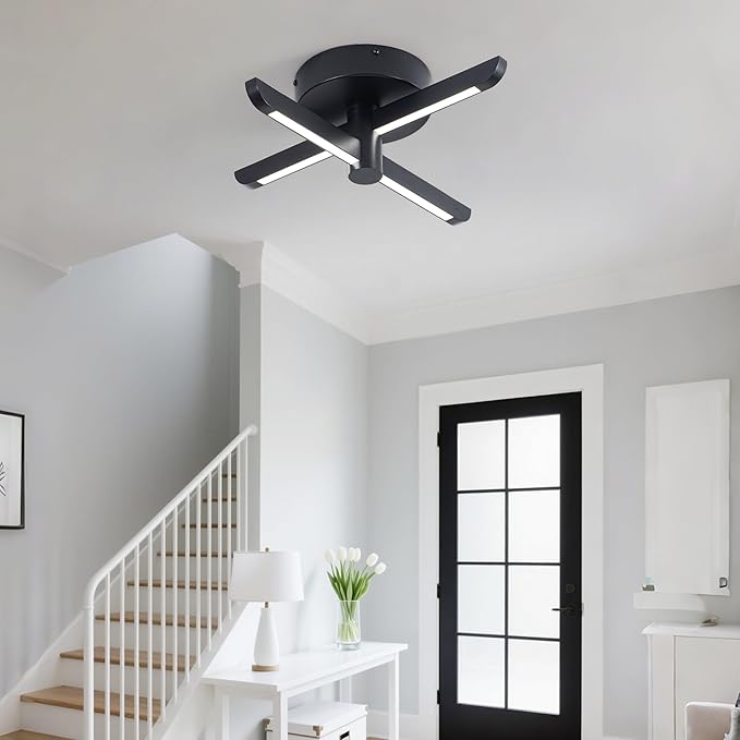 LED Mount Ceiling Light, Black Modern Close to Ceiling Light, Dimmable 3000K-6000K,LED Ceiling Lamp for Hallway, Small Entrance Door, Dining Room, Small Study Room