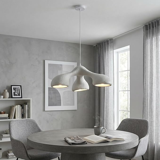 JAYMP 3-Lights Pendant Light Fixture for Dining Room Kitchen Island Restaurant Farmhouse E26 Base Mid Century Modern Hanging Lamp 1 Pack (Matte White,E Shape, 72cm/28.3in)