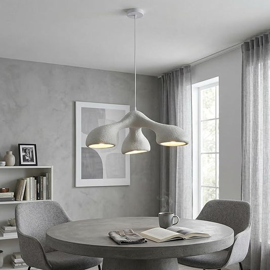 JAYMP 3-Lights Pendant Light Fixture for Dining Room Kitchen Island Restaurant Farmhouse E26 Base Mid Century Modern Hanging Lamp 1 Pack (Matte White,E Shape, 72cm/28.3in)