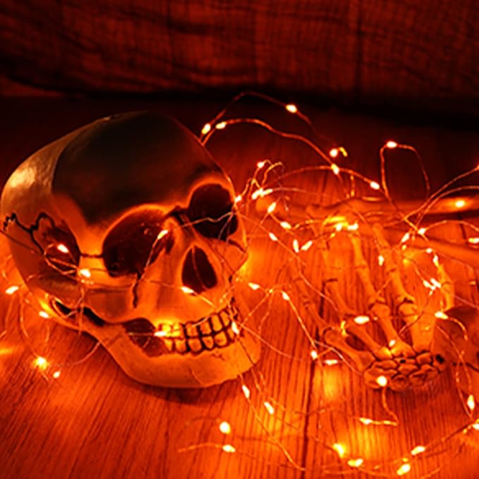 12 Pack Orange Halloween Lights Battery Operated String Lights 7 Feet 20 Led Fairy Lights Waterproof Mini Lights Silver Wire for DIY Indoor Outdoor Xmas Bedroom Holiday Halloween Party Decorations