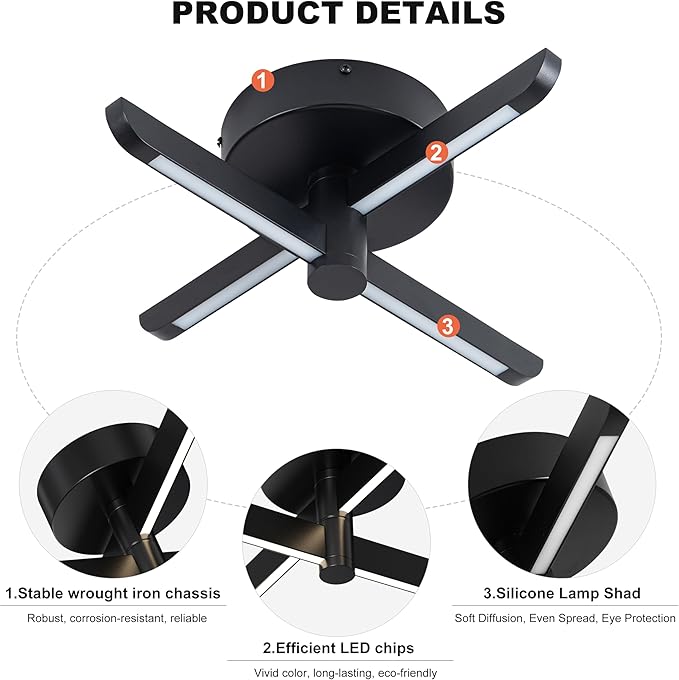 LED Mount Ceiling Light, Black Modern Close to Ceiling Light, Dimmable 3000K-6000K,LED Ceiling Lamp for Hallway, Small Entrance Door, Dining Room, Small Study Room