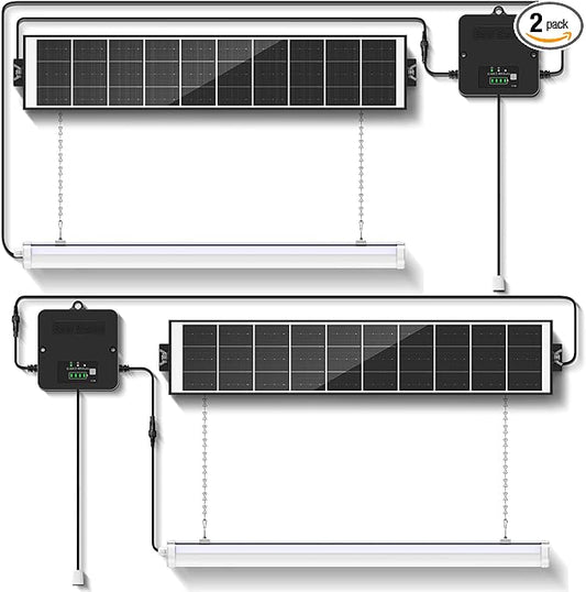 Solar Shop Light, 30 Inch Solar Shed Light – 1500LM LED Ceiling Light for Indoor Use, Dusk-to-Dawn Sensor & Remote, IP65 Waterproof Solar Shop Lights for Barn, 3 Modes, 6000mAh Battery 2Pack