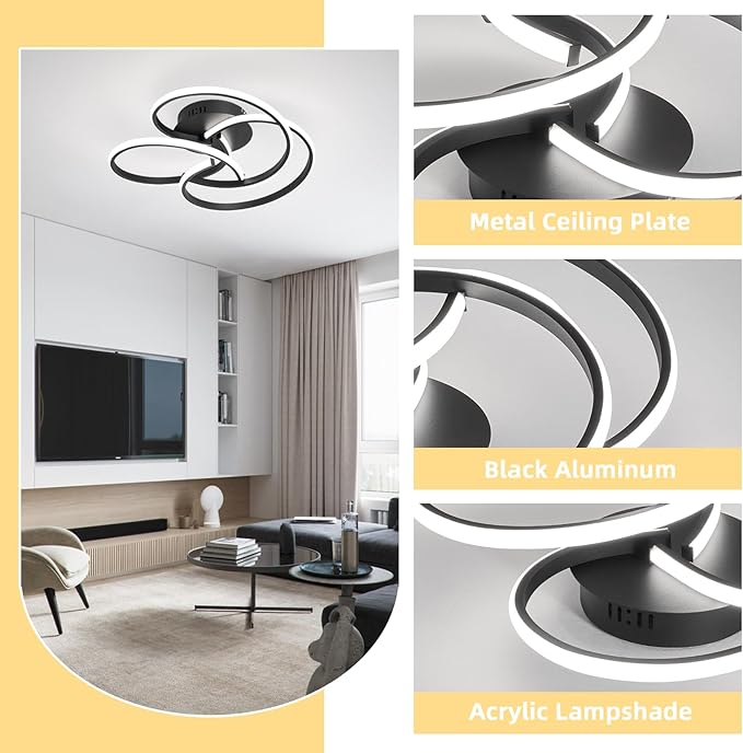 CANEOE Modern Led Ceiling Light, 42W Dimmable Close to Ceiling Light Fixture with Remote Control, Flush Mount Led Ceiling Lamp for Bedroom Living Dining Room Kitchen