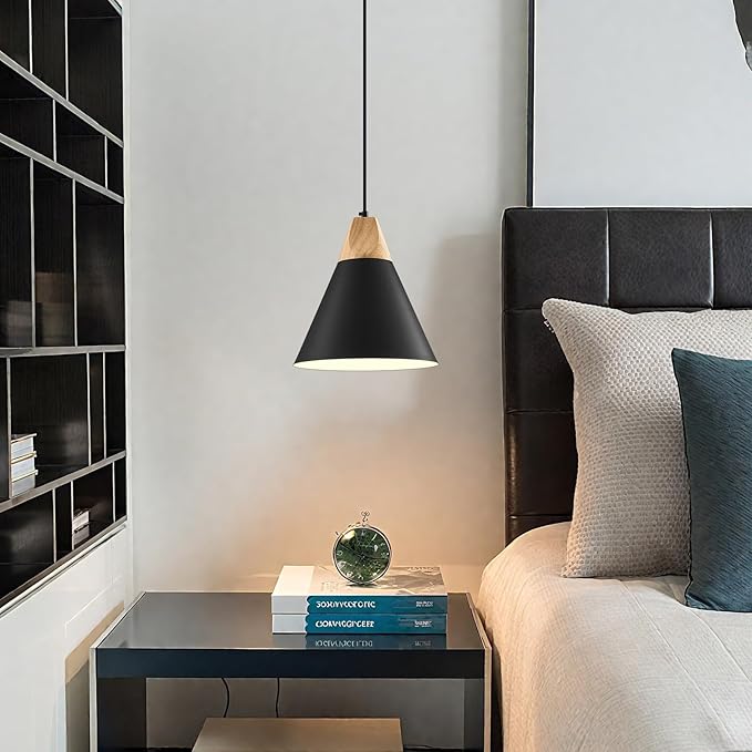 Modern Pendant Lights, 3 Packs 9.4inch Black Pendant Light, Kitchen Pendant Lights, Farmhouse Pendant Light for Kitchen, Living Room, Bar, Bedroom, Office