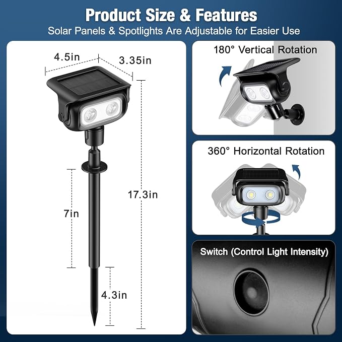 Solar Lights Outdoor, Motion Sensor Outdoor Solar Spotlights Waterproof, Outside Wall Lights, Outdoor Lights Solar Powered for Garden/Patio/Yard/Lawn/Backyard, Warm Yellow Light, 4 Packs