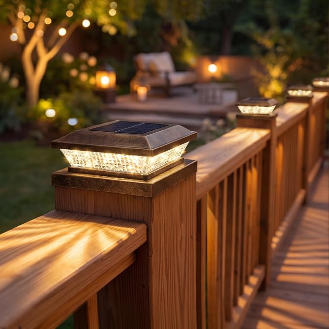 Mlambert 4x4 Solar Post Cap Lights Outdoor 12 Pack, Waterproof Solar Fence Light for Wooden/Vinyl Post, 2 Color Outside Deck Patio Porch Decor, Brown
