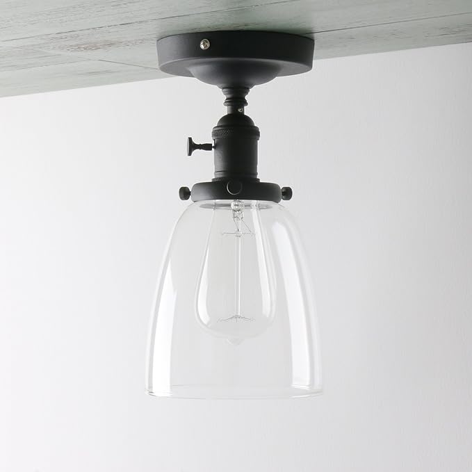 PERMO Industrial Semi Flush Mount Ceiling Light Vintage Ceiling Lights Black Hallway Fixtures with Glass Lampshade Kitchen entryway Light