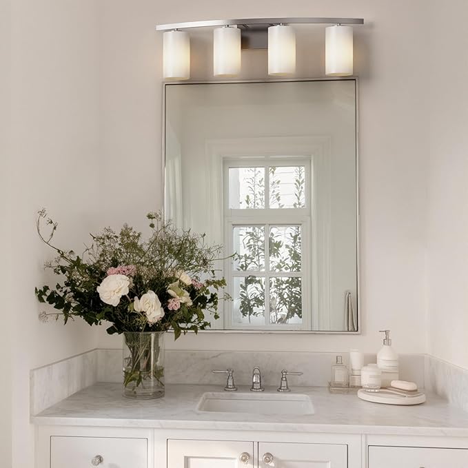 Tawson Talos 4-Light Vanity Light in Brushed Nickel with Satin Etched Glass Shade for Hallway, Entryway, Passway, Dining Room, Bathroom, Garage, Kitchen, Balcony, Living Room