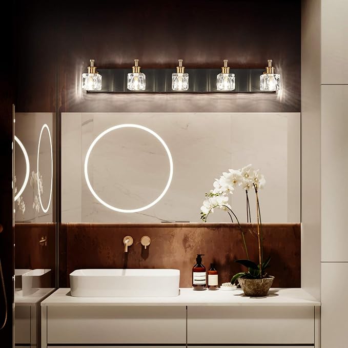 PRESDE Black Bath Vanity Light Fixtures for Bathroom Lighting Modern Glass Shade Matte Black Wall Sconce