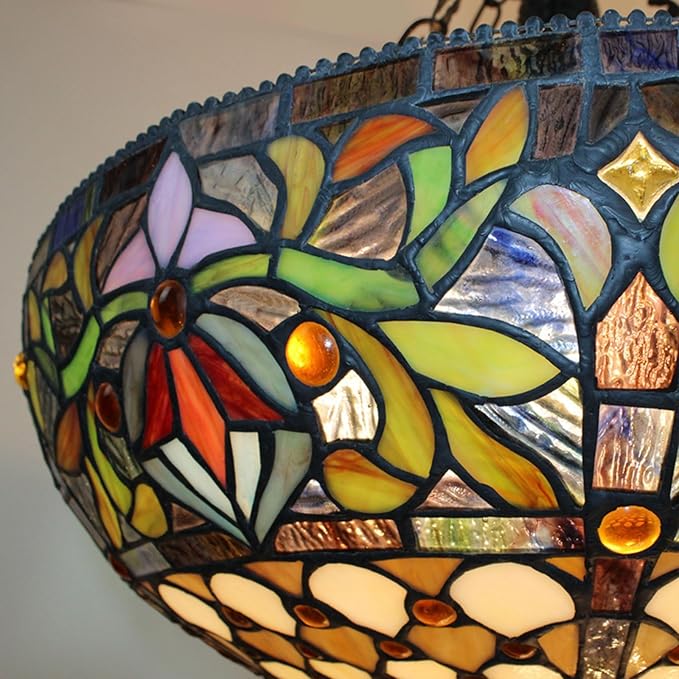 Pendant Light fixtures 20 Inches Wide 5 Light Hanging Lamp Victorian Style Stained Glass Chandeliers for Dining Living Room Kitchen Island Entryway