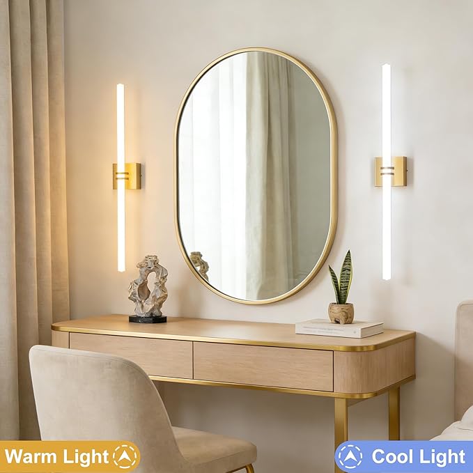 Bathroom Light Fixtures,Gold 35W LED 360° Full Lighting Modern Wall Sconce Vanity Light with 5-Color Dimmable 3000K-6000K, 37.40inch Vanity Lighting for Bath, Powder Room, Bedroom, Hallway