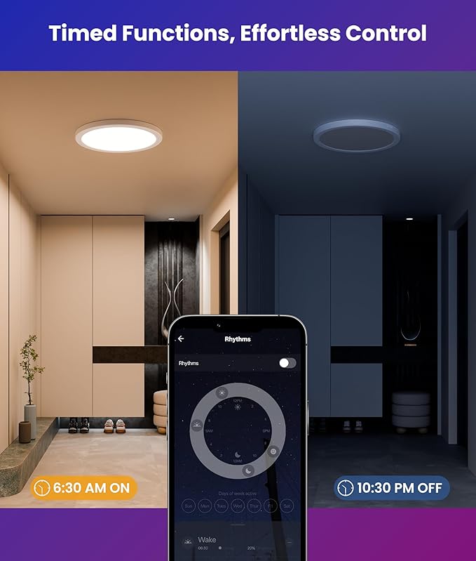 12 Inch Smart Ceiling Light, 2400LM RGBCW Flush Mount Ceiling Light Work with App & Voice Control, 2700K-6500K Dimmable LED Ceiling Light Fixture for Living Room Bedroom Gaming Room