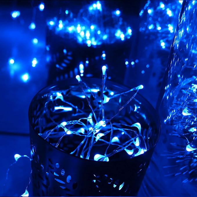 [6-Pack] 7Ft Starry String Lights No Remote Fairy String Lights 20 Micro Starry LEDs On Silver Wire 2pcs CR2032 Batteries Included,Works for Wedding Centerpiece,Party,Christmas Table Decor (Blue)