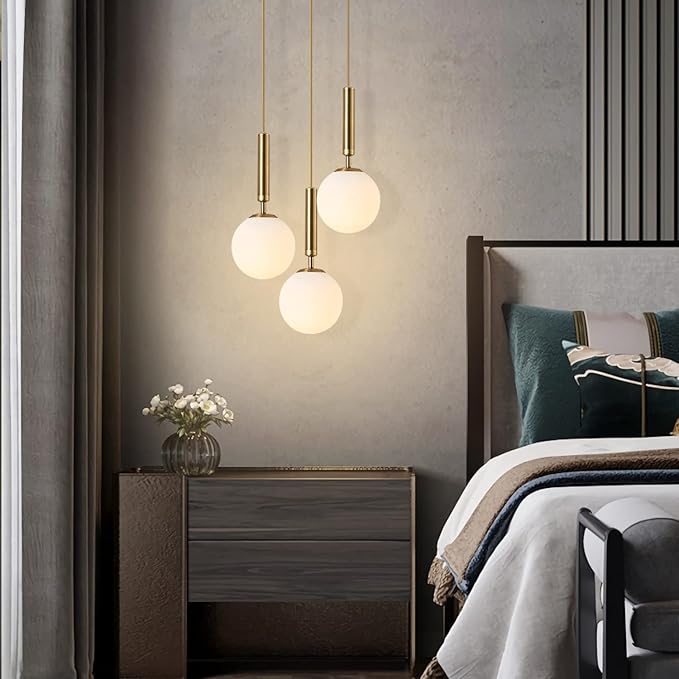 KCO Lighting 3-Lighs Cluster Pendant Lighting Mid Century Gold Globe Pendant Light Large Milk White Glass Chandelier Modern Kitchen Pendant Lighting for Living Room Dining Room