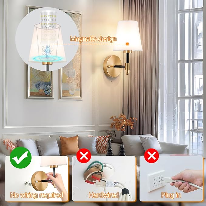 Nekhung Battery Operated Wall Sconces Set of 2, Wireless Wall Light with 10000mAh RGB Dimmable Magnetic Bulb, Rechargeable Wall Sconce with Remote Control for Bedroom Living Room